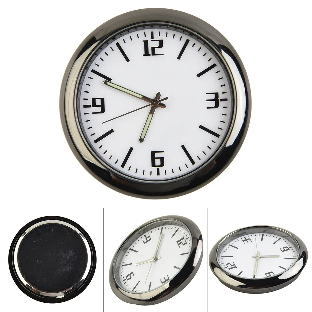 1pc Mini Car Stick Clock 4x4cm Black Silver Luminous Dashboard Air Vent Time Clock Quartz Analog Watch Gauge For Car Home Office