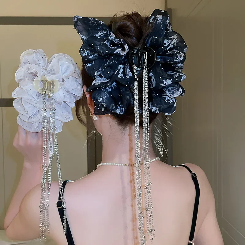 Female Mesh Bow Tie Tassels Grip Hairpin Shark Hair Clip Headwear Girl Kawaii Hair Accessories for Women Super Sweet Hair Claw - Image 5