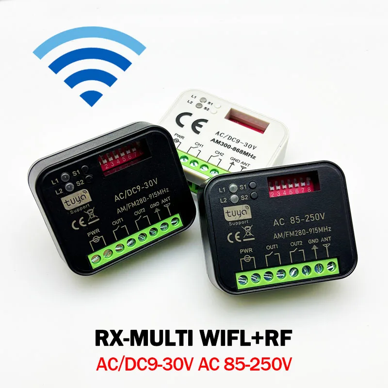 

Tuya WiFi Умный приемник RX-MULTI 280МГц–868МГц Пульт дистанционного управления воротами 9V-30V 85V-250V Передатчик для шлагбаума открывания гаражных ворот 2 канала