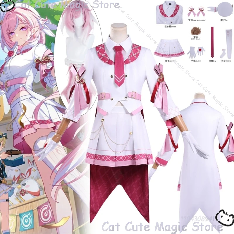 

Костюм Элизии Мисс Рин (9-я годовщина) из игры Honkai Impact 3rd, косплей, розово-белое платье, полный комплект, розовый парик, на Хэллоуин