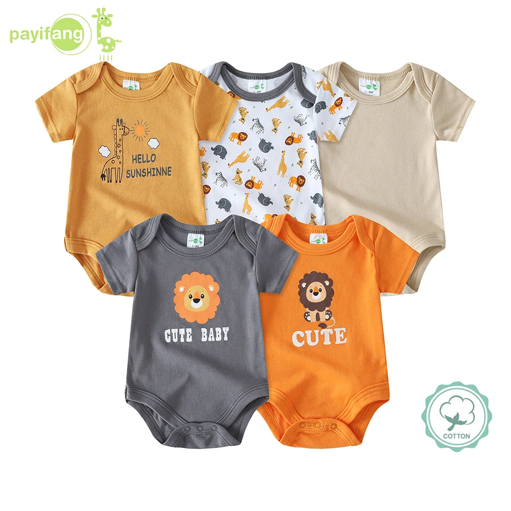 5pcs Baby Boy Triangle Rompers, Creative Baby Bodysuits, Short Crawler Onesies, Short Sleeve Jumpsuits with Sailboat Pattern, Soft Breathable Casual Infant Clothes, Newborn Hospital Essentials, Bargain, for Outdoor