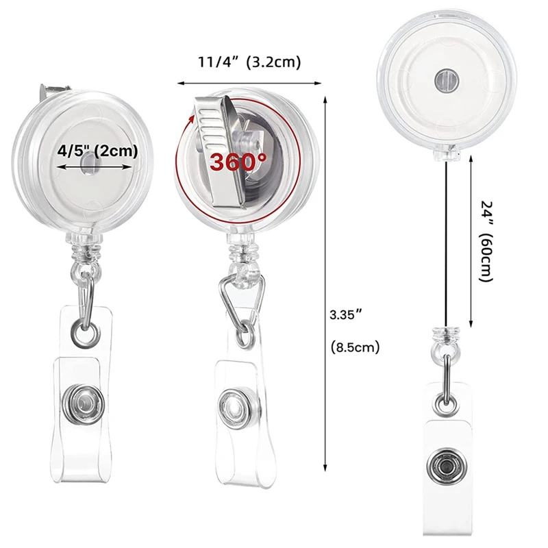 

NEW_Badge Reels Выдвижные с поворотным зажимом типа «крокодил» Полупрозрачный