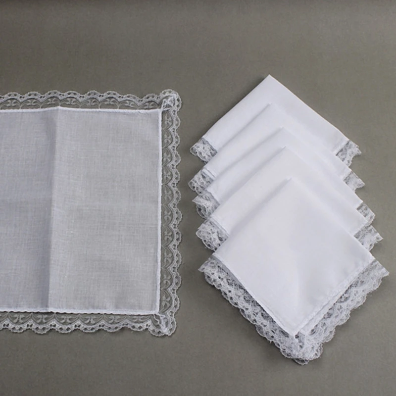 Portable Hankie Women Handkerchief Cotton Lace Trim Super Soft Washable Hanky Dropship