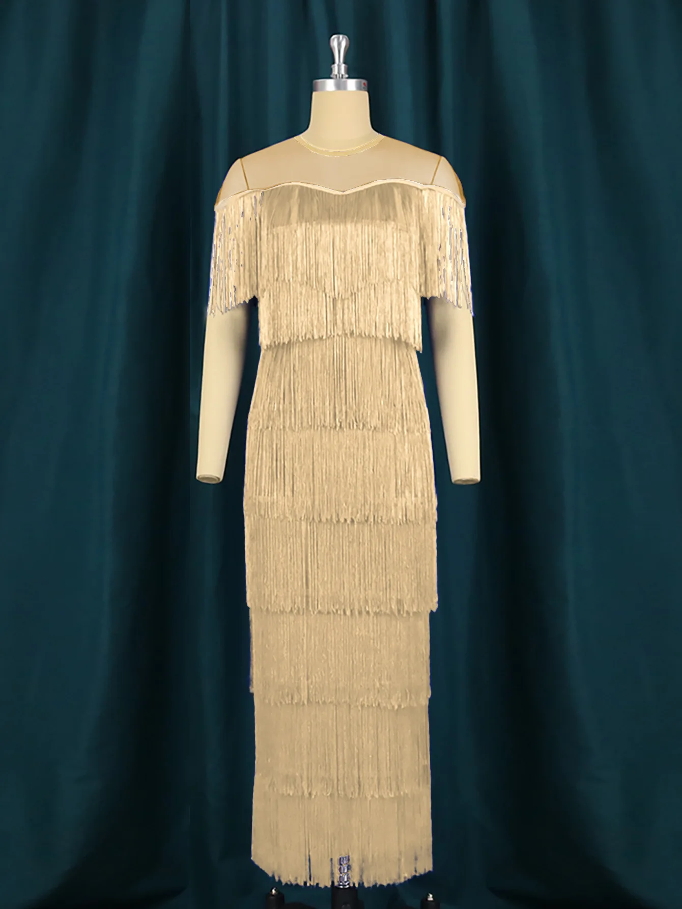 Mesh-Patchwork-Quastenkleid mit hoher Taille, Übergröße, schmal geschnitten, lässig, figurbetont, für Geburtstagsfeiern und Abendveranstaltungen – Detail 19