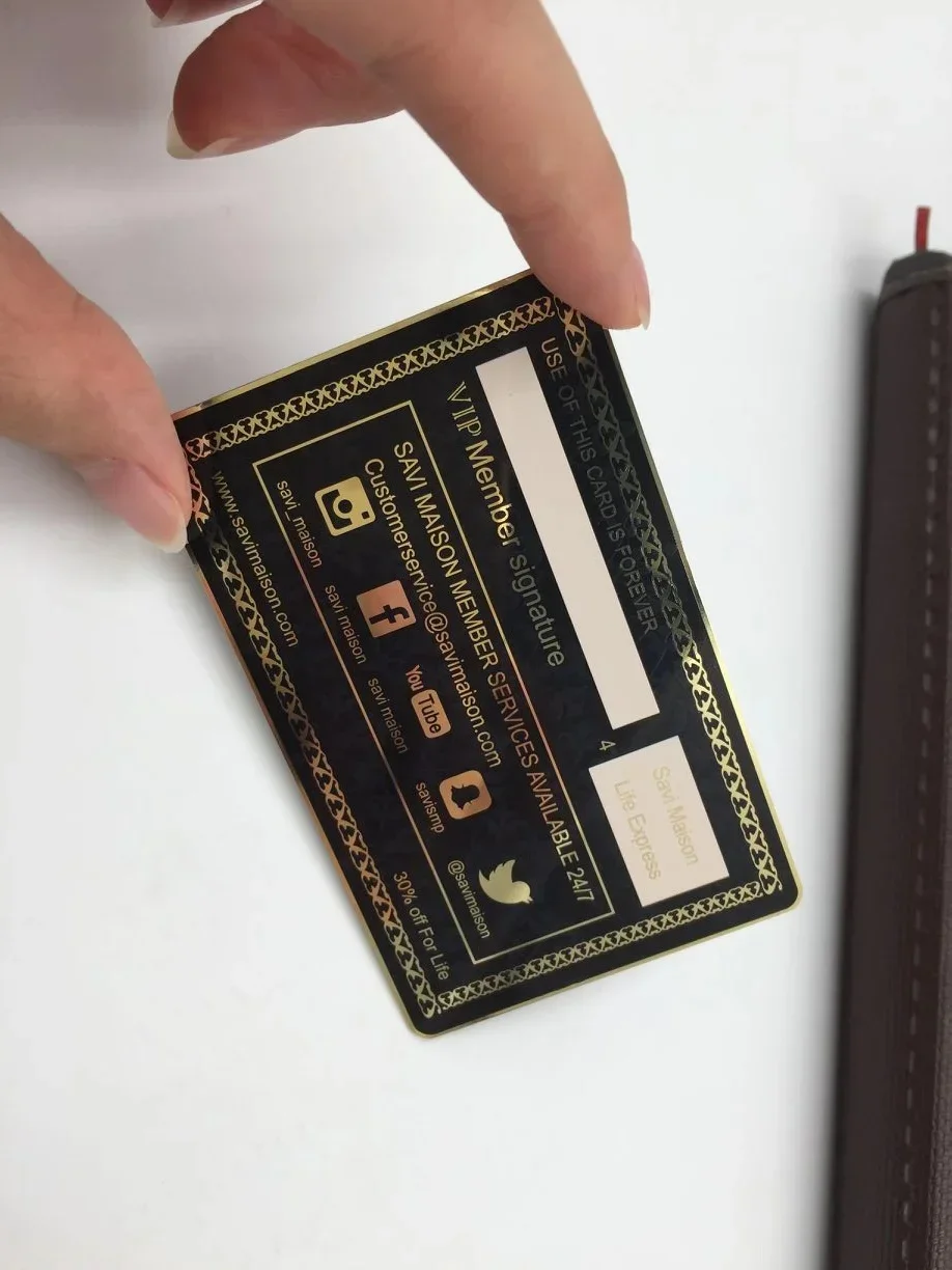 Tarjetas metálicas de acero inoxidable DU Black and Gole