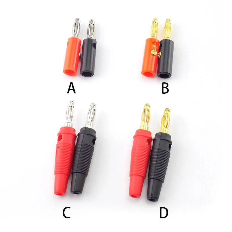 1/4 pairs 4mm Banana plug Audio Speaker Screw Gold Silver Plate Plugs Connector adapter Solderless Black Red color B3