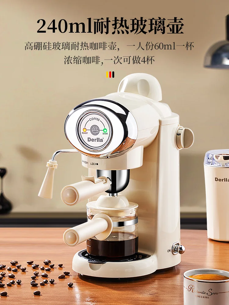 Mini máquina de café totalmente semiautomática, feijão preguiçoso italiano, gotejamento, espuma de leite, agregado familiar pequeno