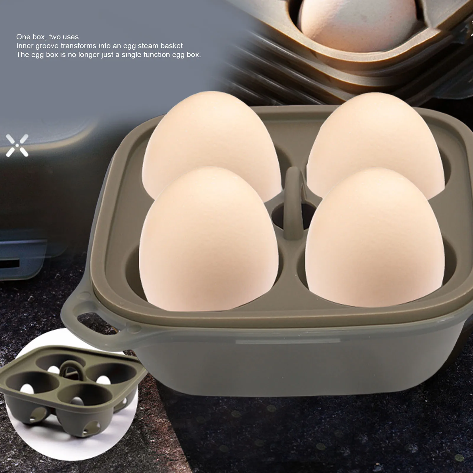 Estojo para Ovos ao Ar Livre em PP Silicone à Prova de Choque Multiuso com 4 Compartimentos para Camping e Piquenique