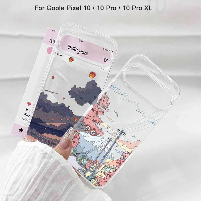 

Japan Anime Landscape Clear Phone Case For Google Pixel 10 Pro XL10Pro 10 5G Sreet Scenery Soft TPU Cover Shockproof Fundas