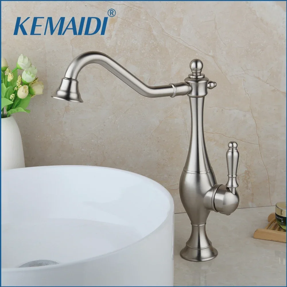 KEMAIDI  Chrome 360 Degree Swivel Kitchen Faucet 304 Stainless Steel Brushed Nickel, Hot and Cold Single Lever Sink Faucet Crane