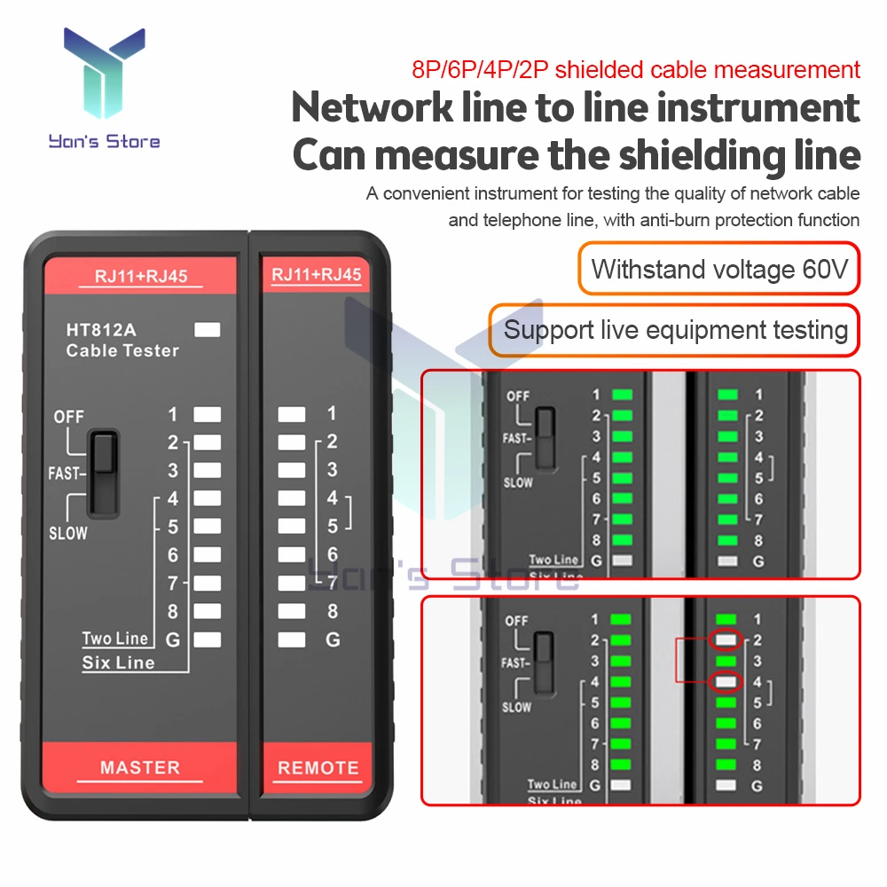 Wire Tracker Telephone Line Test Meter HT812A UTP LAN Cable Finder RJ11 RJ45 LAN Tester Master And Remote Set Alignment Meter