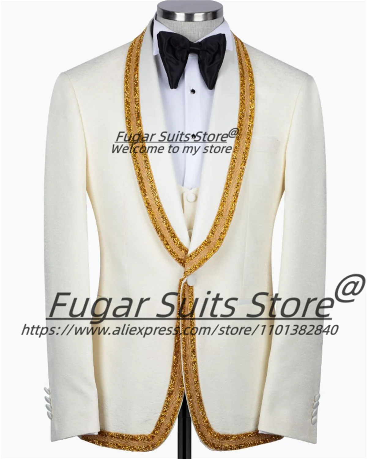 

Gorgeous Beige Groom Wedding Tuxedos High-end Shiny Embroidery Shawl Lapel 2 Pieces Sets Male Dinner Blazers trajes para hombre