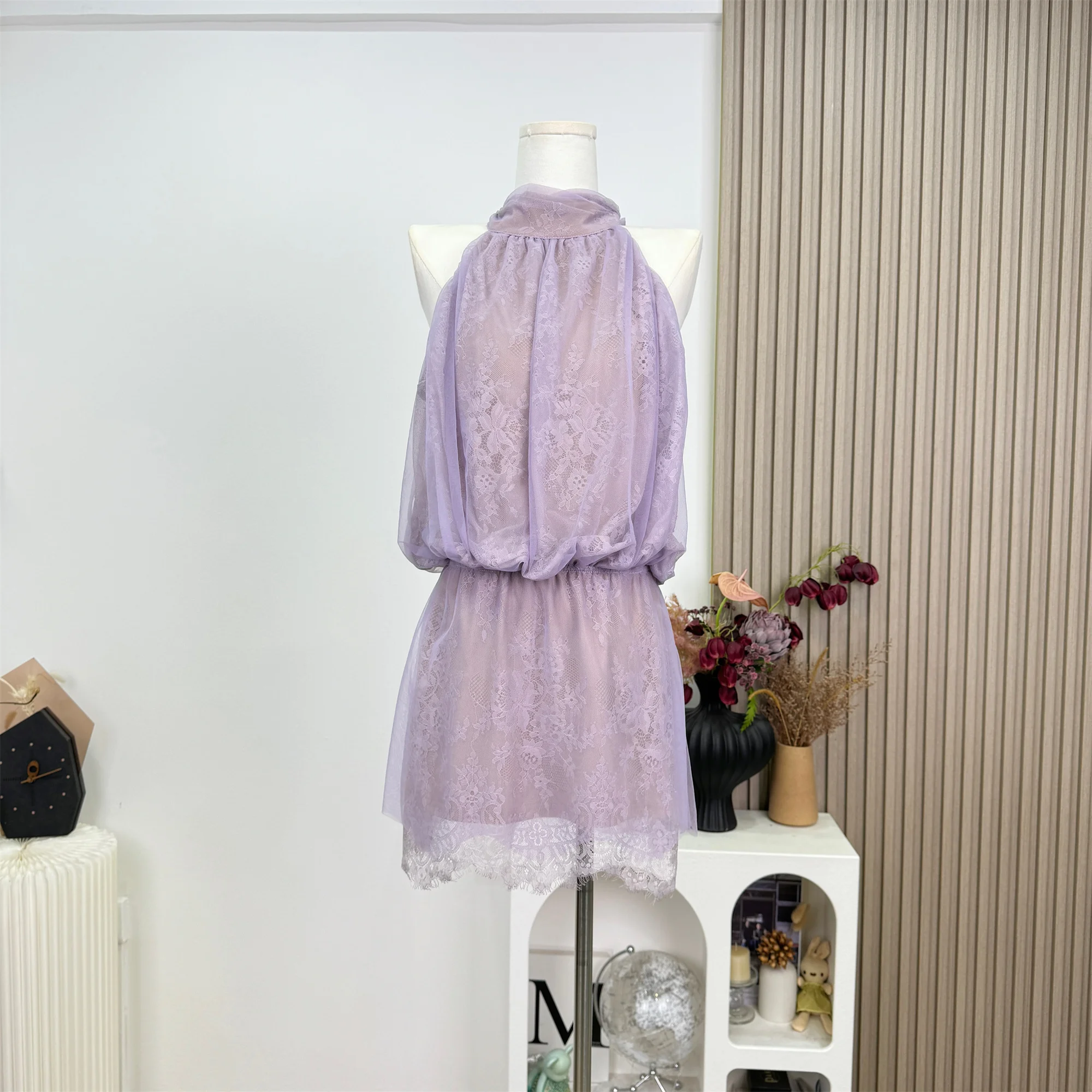 

Summer Ruffled Halter Dress Women Causal Sleeveless Off Shoulder Dresses Sexy BacklessMini Dress Chic Fashion Elegant