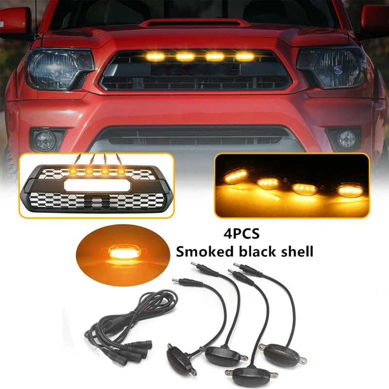 LED Front Grille Marker Lights w/Projector Lens Assembly Compatible with Cars, Pickups, Trucks, SUV, Trailer, 3000K Yellow Amber