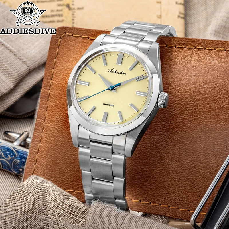 ADDIESDIVE 36mm 남성용 시계 레로이 옴브레 10Bar 다이빙 합성 사파이어 VH31 무브먼트 316L 스테인리스 스틸 쿼츠 시계