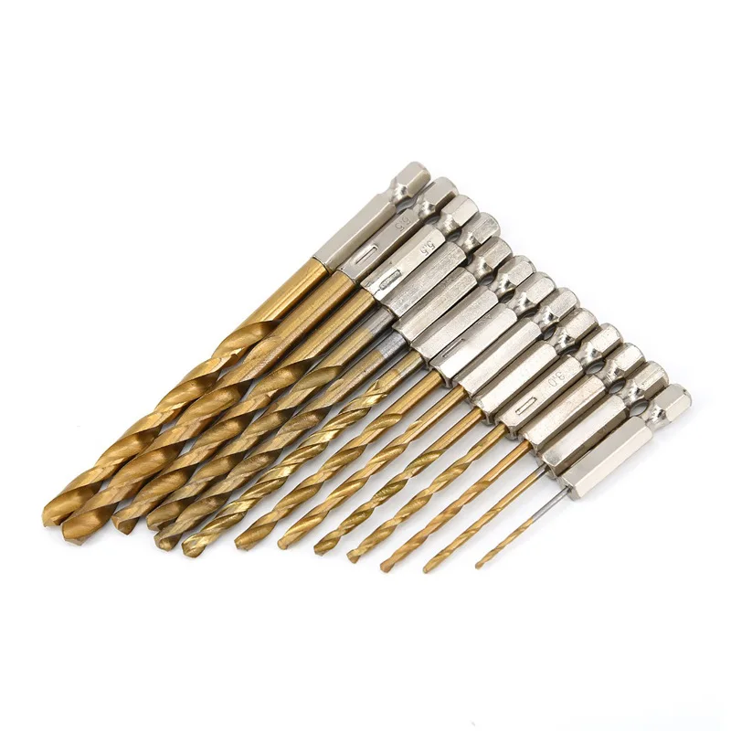13pcs British system hexagonal handle Titanium plating drill bit electric drill screwdriver hole drilling air screwdriver tool