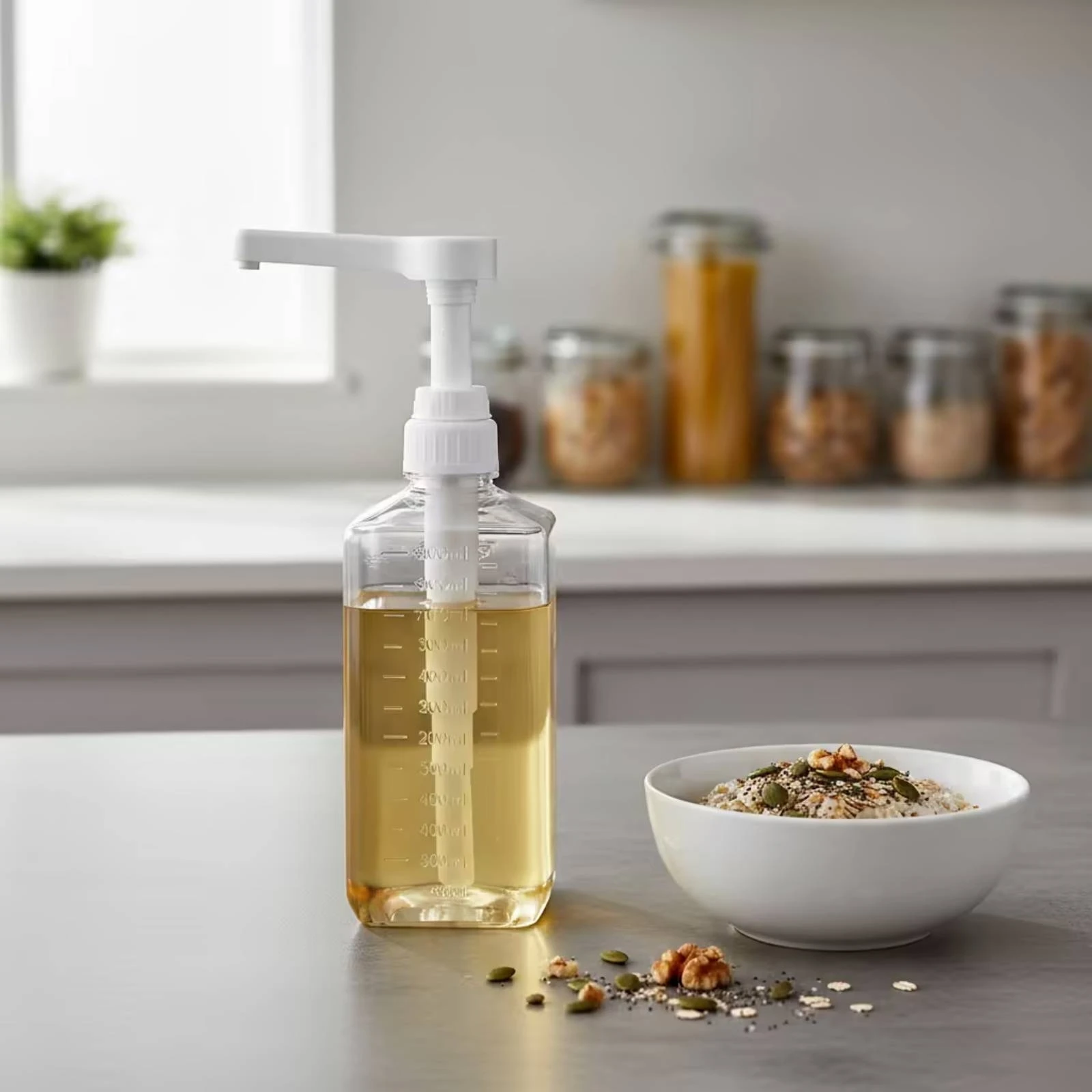 Syrup Dispenser with Pump Food-Safe Sauce Dispenser with Pump Bottle with Measuring Scale Transparent Container Clear view 6