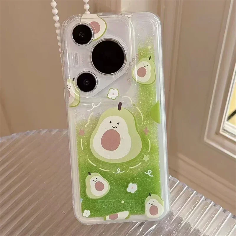 For Huawei Pura 70 Pro P60 P50 P40 Mate 40 50 60 Pro Cases Liquid Quicksands Bling Shiny Glitter Cute Avocado Peach Lemon Covers