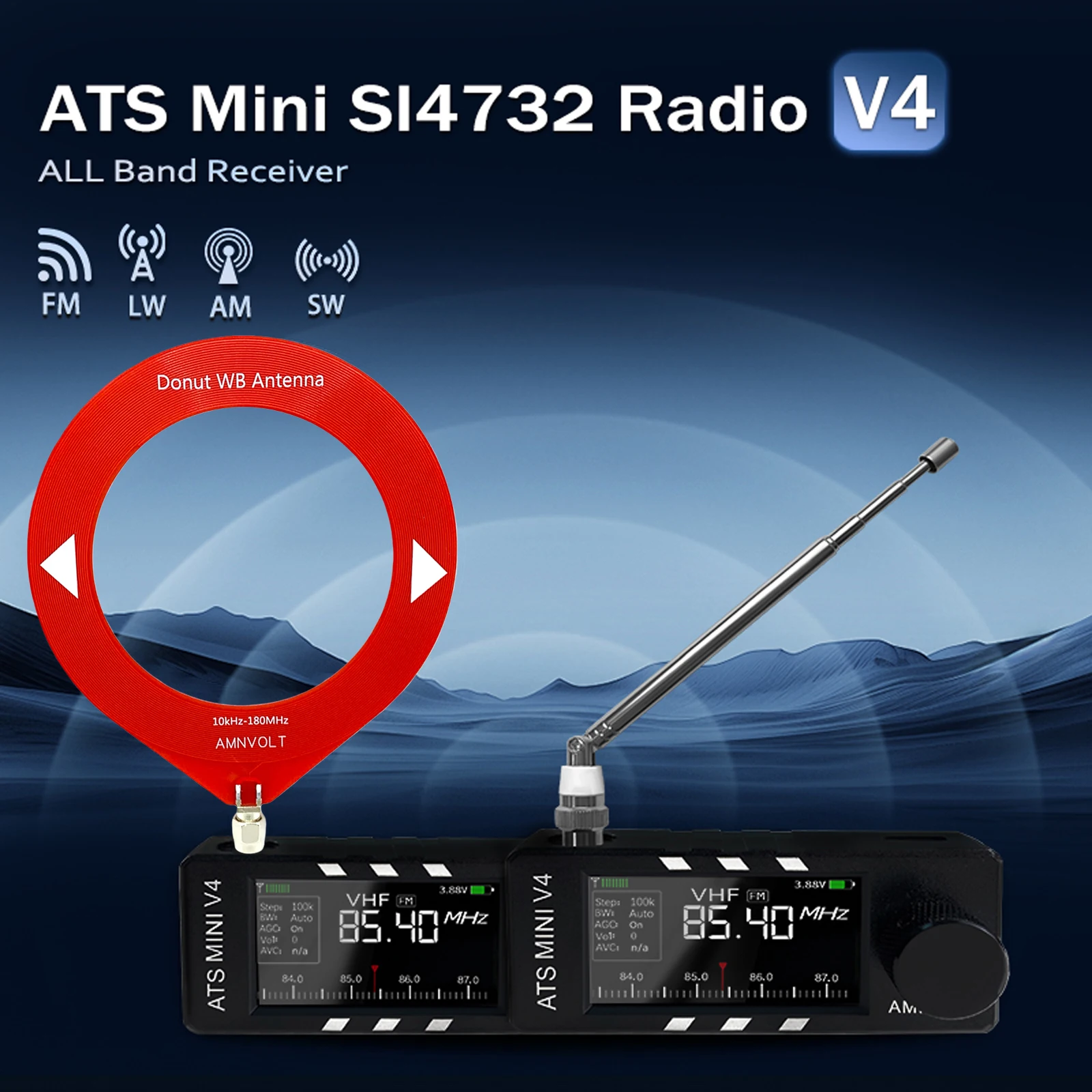 

Радиоприемник AMNVOLT V4 ATS MINI с усилителем для наушников, USB, транзисторный карманный радиоприемник Si4732, полнодиапазонный DSP-радиоприемник для использования в помещении и на улице