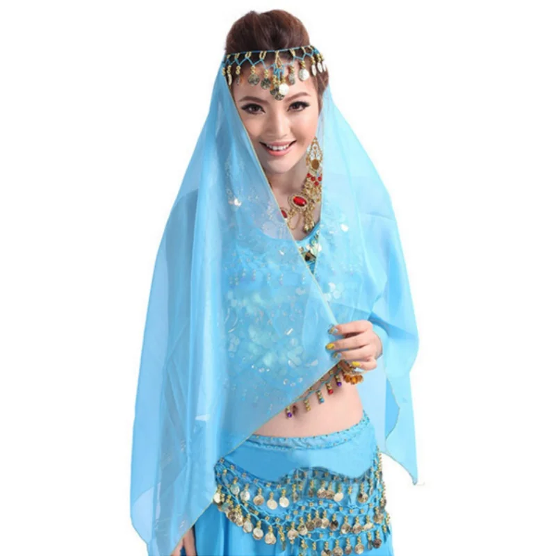 Belly Dancing Chiffon Scarf Veils Stage Performance Props Female Show Costumes for Thailand/India/Arab Dancer Headband