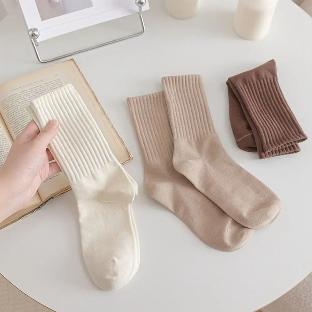 Harajuku Leisure Female Autumn and Winter Solid Color Casual Socks Cotton Hosiery Tube Socks Striped Socks Women Socks