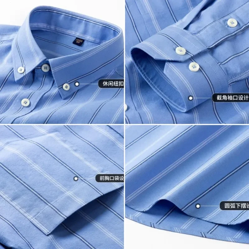 Chemise à carreaux rayée Oxford pour hommes, chemise d'affaires boutonnée, manches longues, pur coton, décontracté, haute qualité, nouveau, 2023