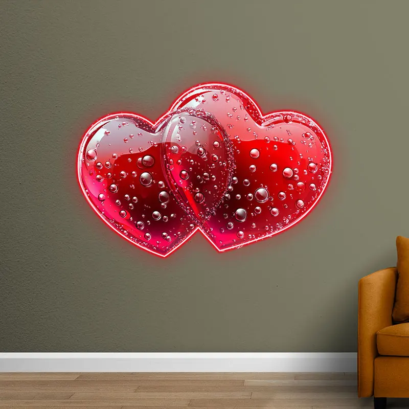 Heart To Heart Two Red Heart Neon Sign, Creative Wall Hanging Neon Light, Wedding Atmosphere Decor Light