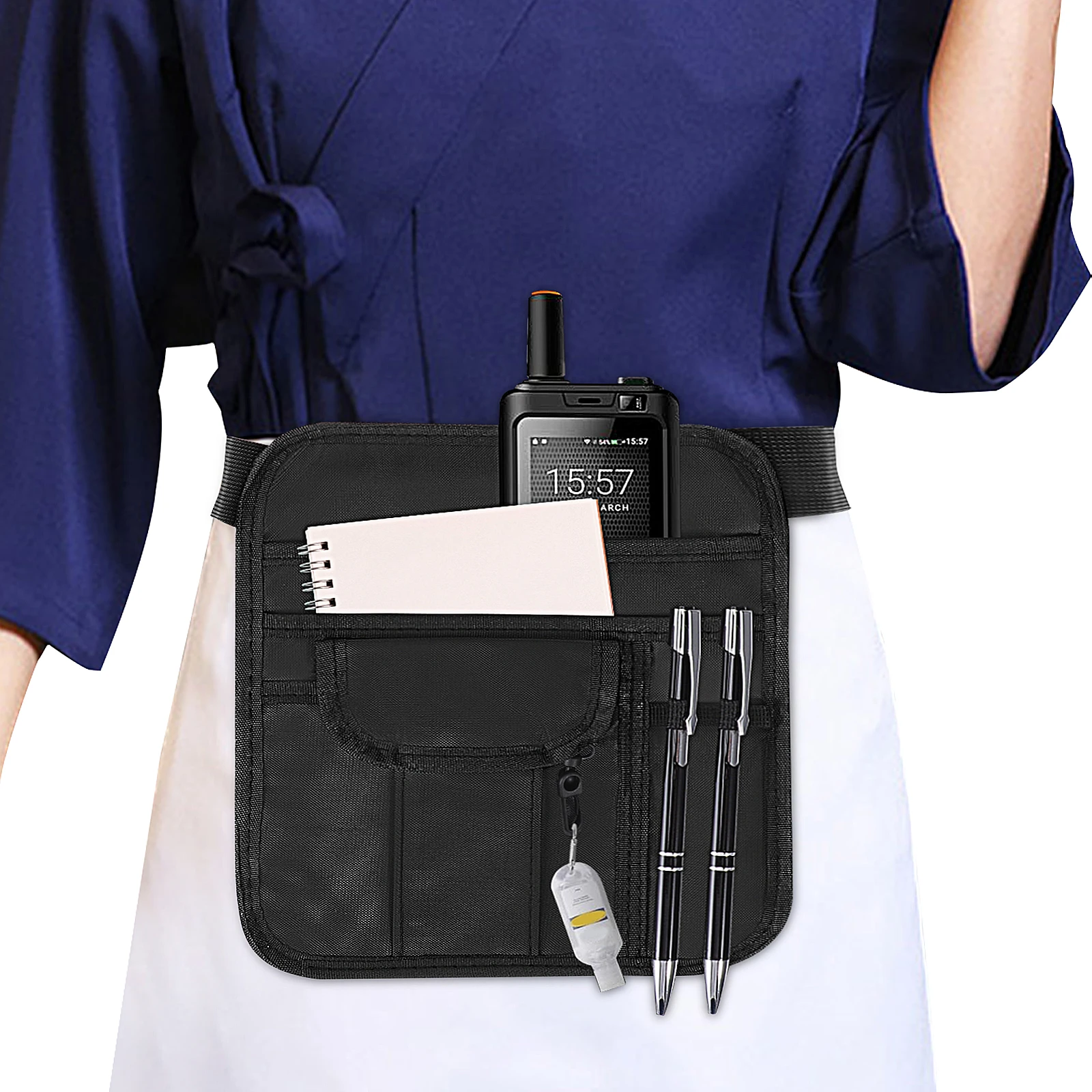 

Black Server Apron Pockets Oxford Cloth Waist Belt Bag Bartender Waitress Tool Storage Restaurant Kitchen Use Work Aprons Women