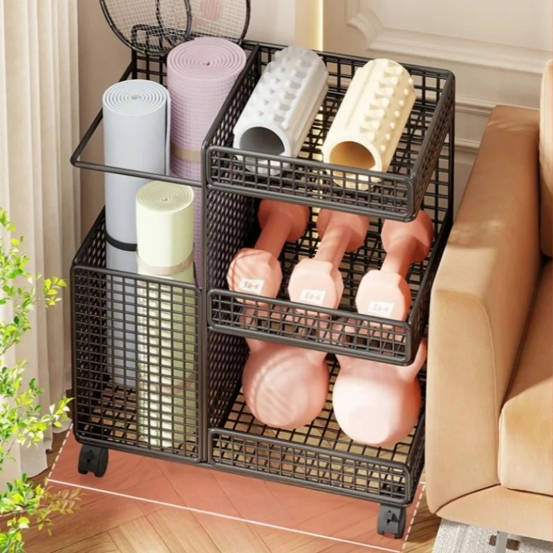 

Сверхмощный металлический стеллаж для хранения фитнеса с колесами, органайзер для йоги большой емкости, напольная полка для спортивного инвентаря