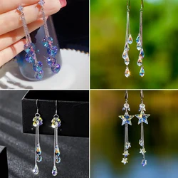 2024 New Colorful Crystal Dangle Drop Earrings for Women Bohomia Trend Long Korean Fashion Luxury Wedding Party Banquet Jewelry