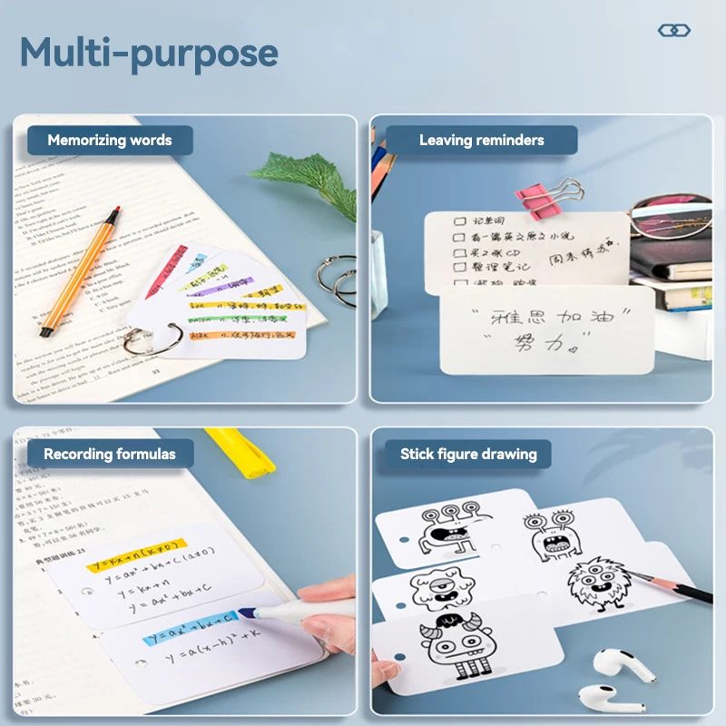 500/100 Sheets Kraft Paper Blank Flashcards with Binder Rings Spiral Notepads Mini Notebooks Study Cards Book Kawaii Stationery