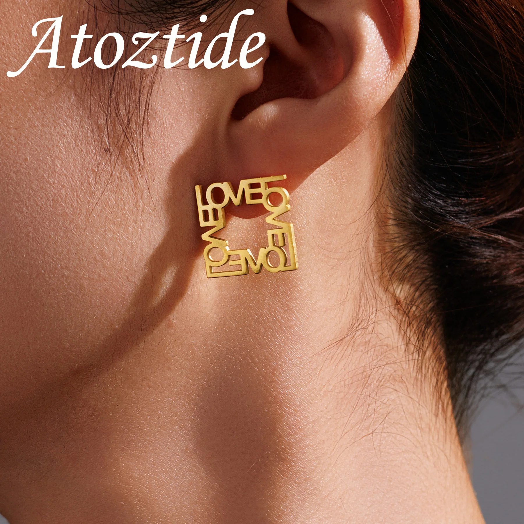 

Atoztide Custom Name Square Stud Earring for Women Stainless Steel Jewelry Trend Cycle Earring Personalized Birthday Gift