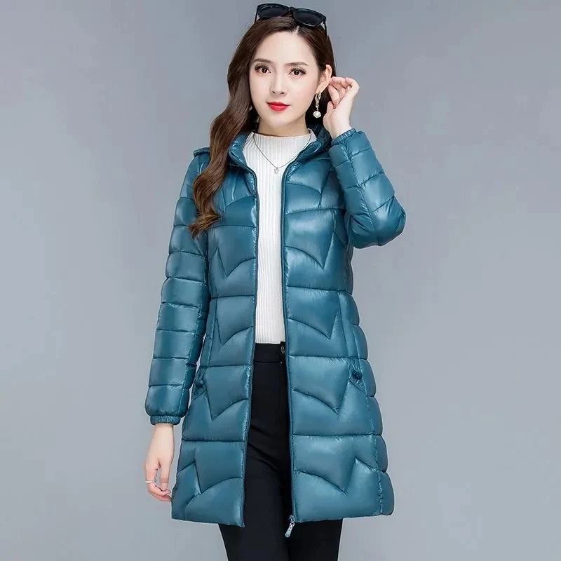 

Women Jacket Parka Ultra-light Thin Down Cotton Coat 2024Autumn Winter Jacket Slim Long Hooded Warm Women's Outerwear Clothing