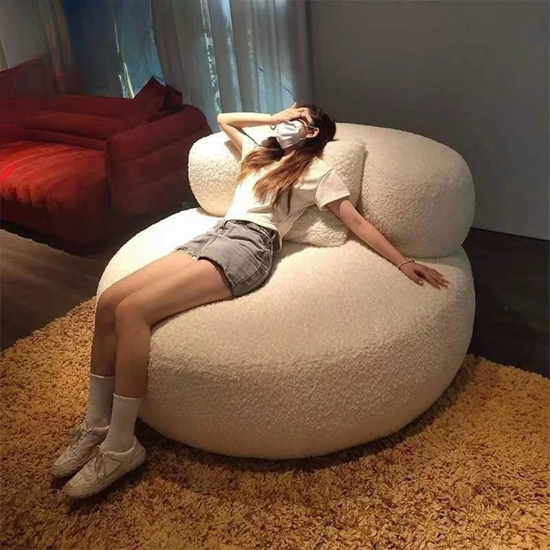 

Home minimalist lamb wool Internet celebrity lazy sofa Italian big white fat Internet celebrity round leisure lazy sofa