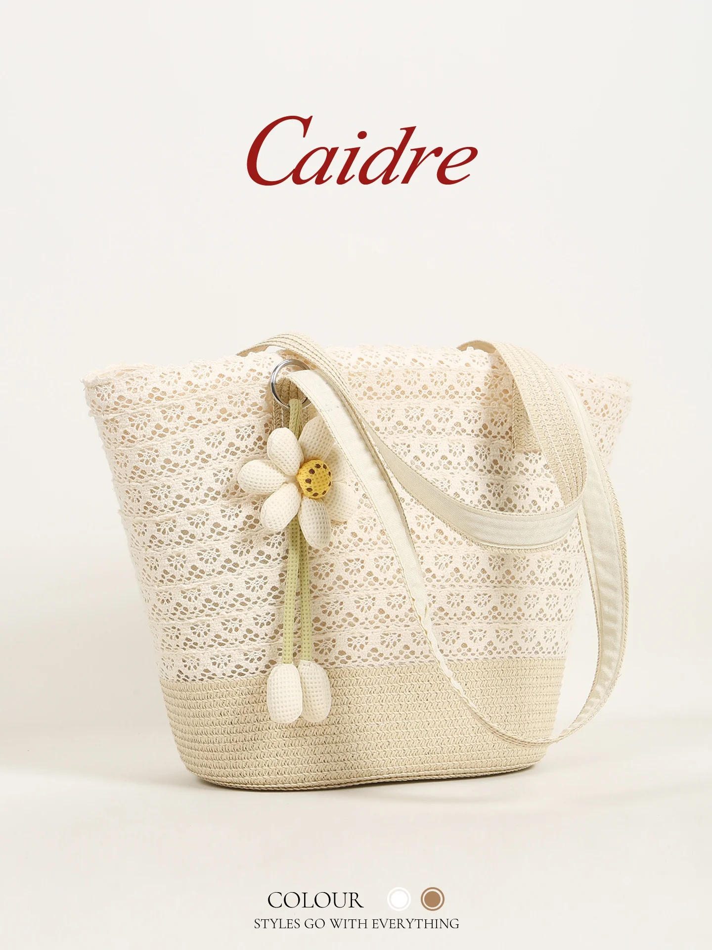 

CAIDRE Lace Flower Straw Woven Bag Women's Holiday Style Tote Bag Beach Sand Single Shoulder Underarm Bag Soft Handbag