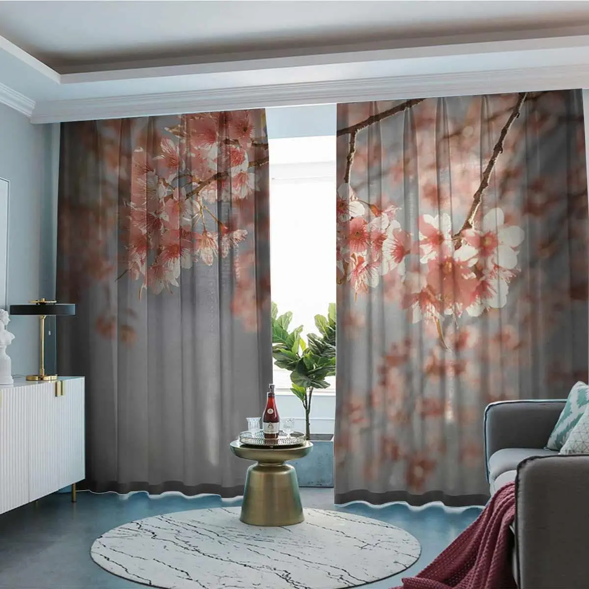 Bluegrey Coral Blackout Curtains 3D Print Window Curtains for Bedroom Living Room Decor Window Treatments