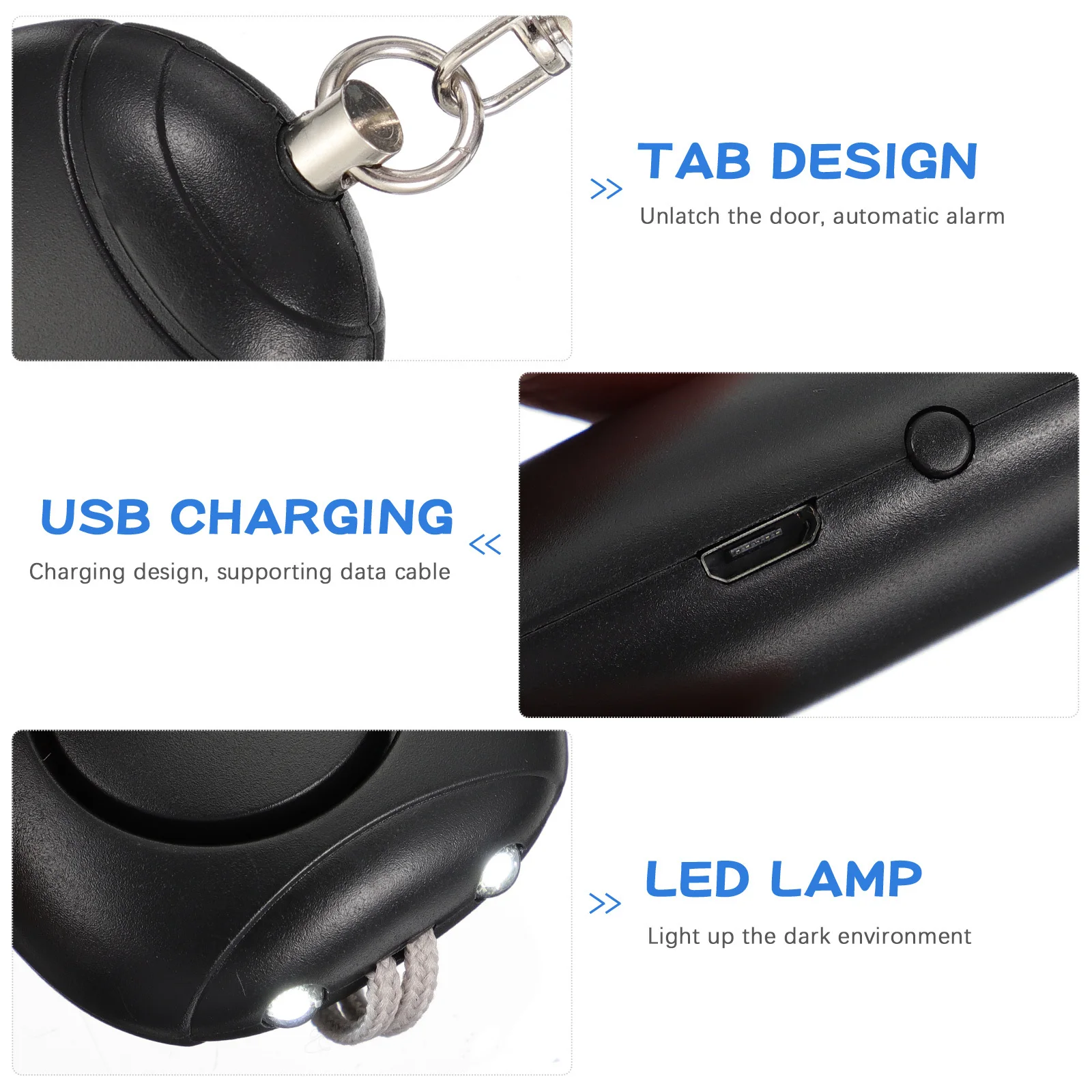 إنذار أمان شخصي مع ضوء LED 130Db صفارة إنذار صوت الطوارئ لجهاز أمان سلسلة المفاتيح النسائية #1