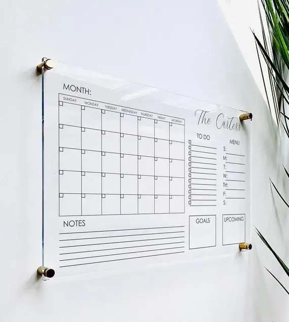 

Factory Custom Printing Acrylic Calendar Planner Reusable Frameless Clear Acrylic Calendar For Wall