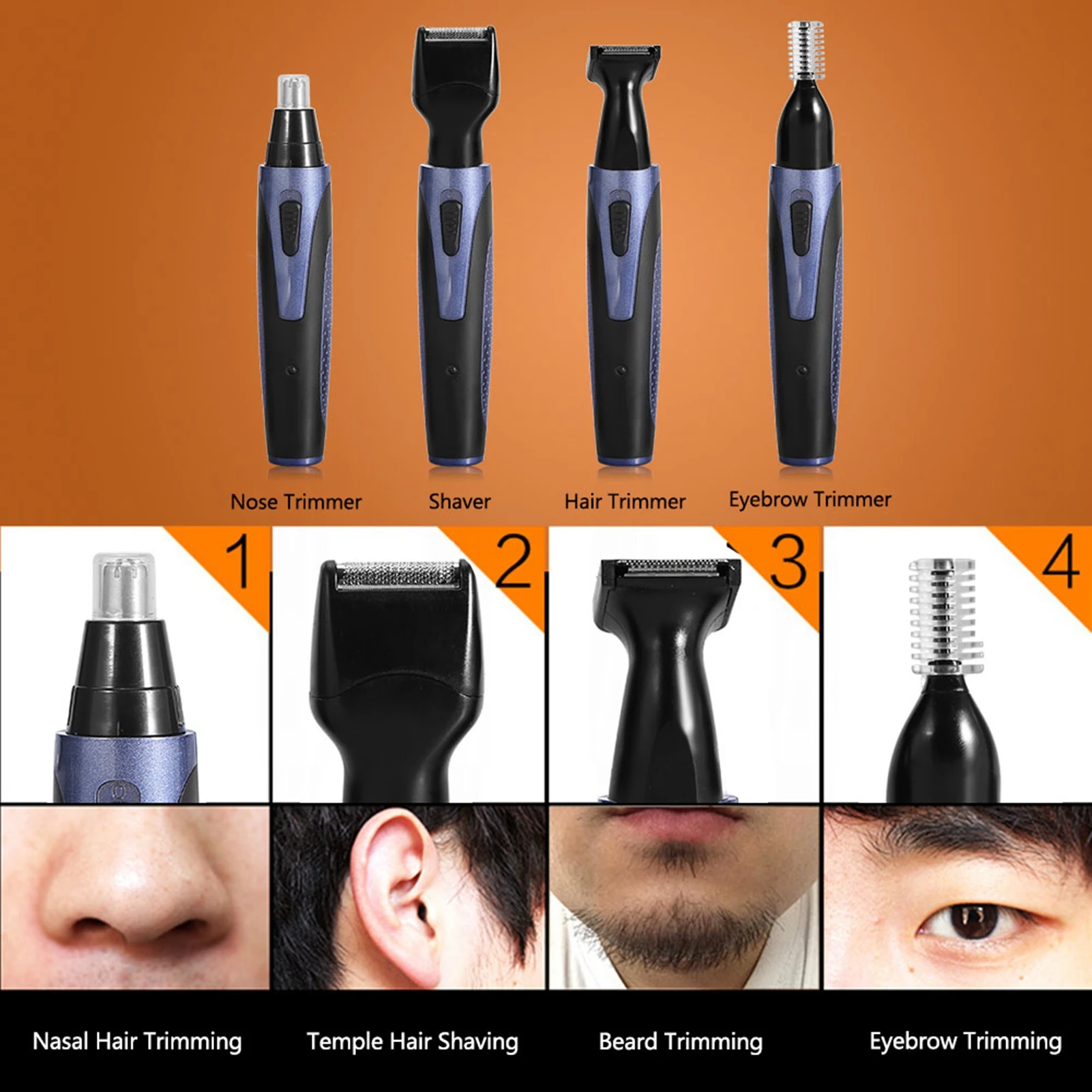 Men Beard Trimmer Men Ear Trimmer Automatic Rechargable Ear Nose Beard Eyebrows Hair Removal Trimmer Electric Face Shaver Set