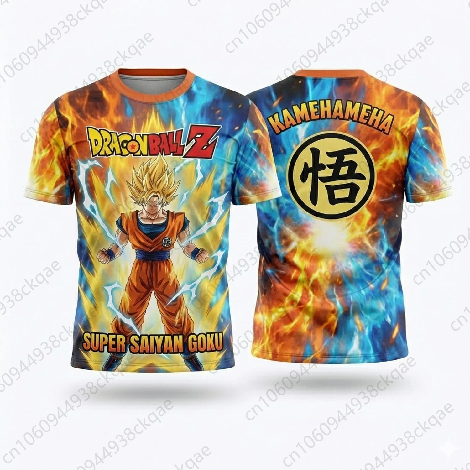 Camiseta de Dragon Ball Z Goku Super Saiyan Kamehameha con estampado 3D para hombre, camiseta gráfica de anime con logo Kanji, camiseta de cosplay con fuego naranja, regalo.