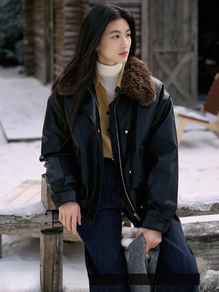 

Женская зимняя теплая куртка Jicouture90 из искусственной кожи с меховым воротником, на пуху, в стиле ретро, с длинными рукавами, на молнии