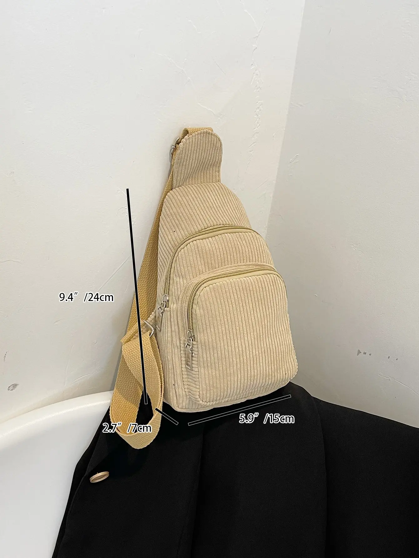 Brusttasche Cord Damen Sling Bag lässig leichte Hüfttasche vielseitige reine Farbe Schulter Umhängetasche kleine Tasche – Detail 6
