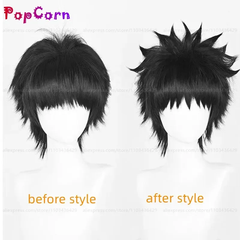 LQUchiha Obito 코스프레 가발 30cm 짧은 검은색 가발 코스프레 애니메이션 코스프레 가발 내열성 합성 가발