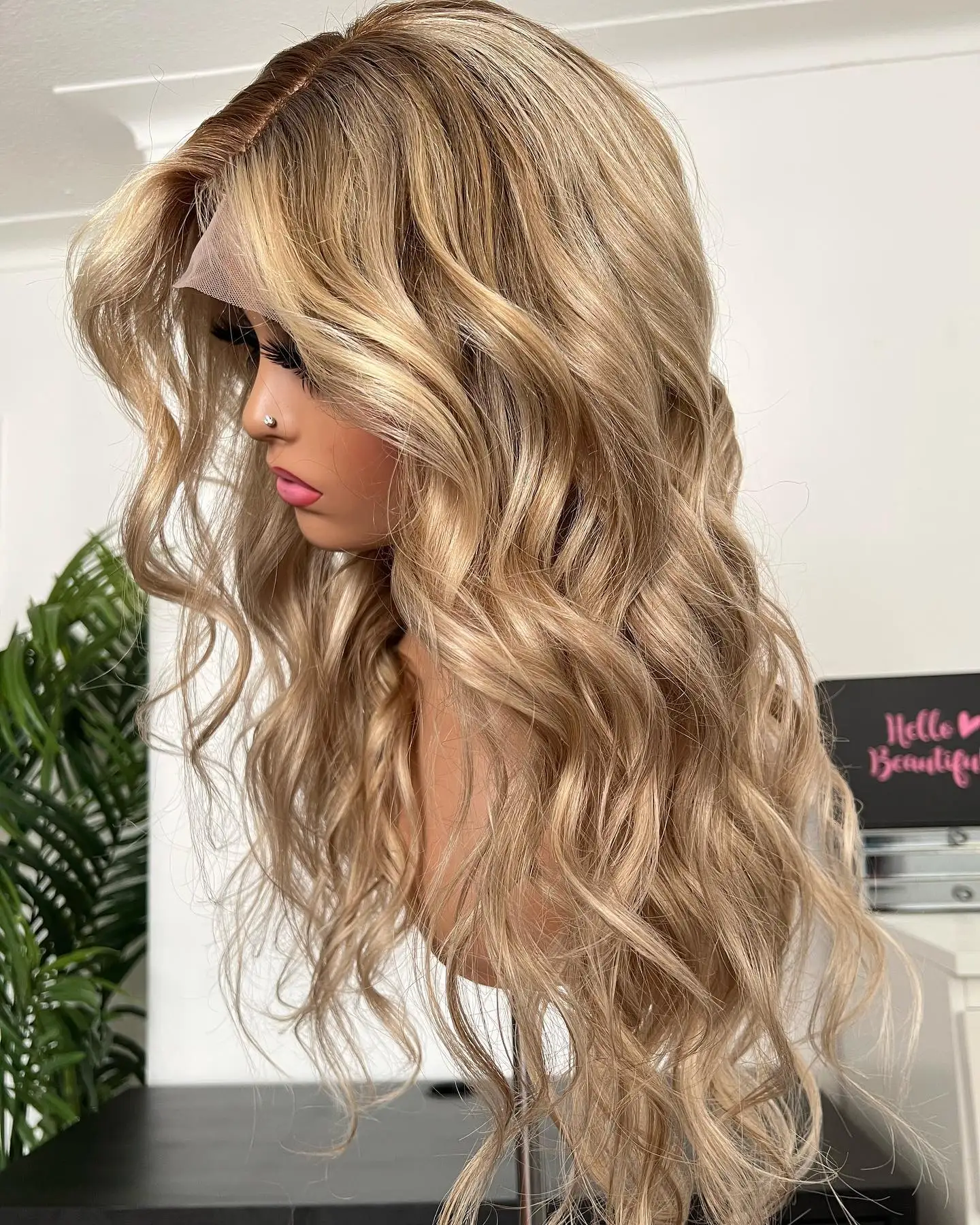 

Long Ombre Blonde Brown Wavy Lace Front Wig For Women Short Root Middle Part Wavy Wig Synthetic Premium Fibre Heat Resistant Wig