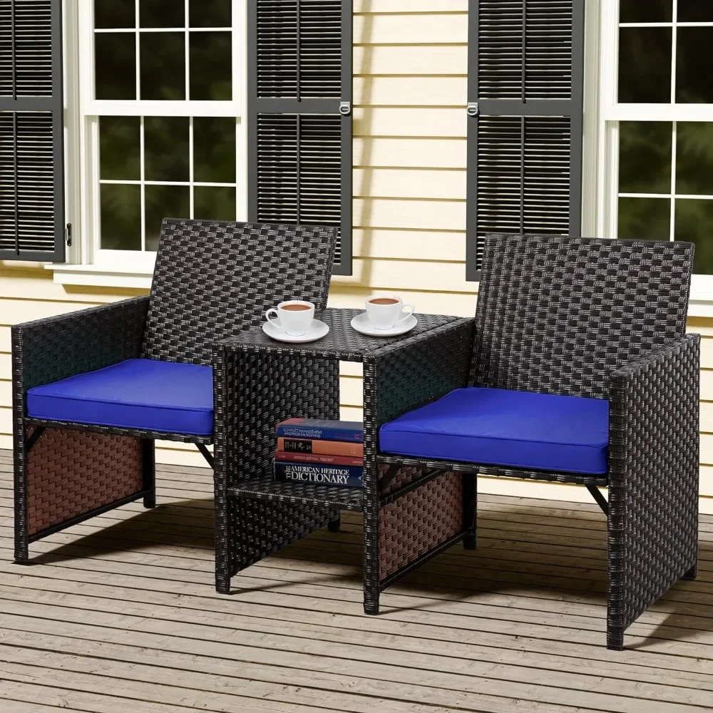 Wicker Patio Conversation Furniture Set with Detachable Chairs & Table and Two Removable Cushions,Rattan Wicker Lover