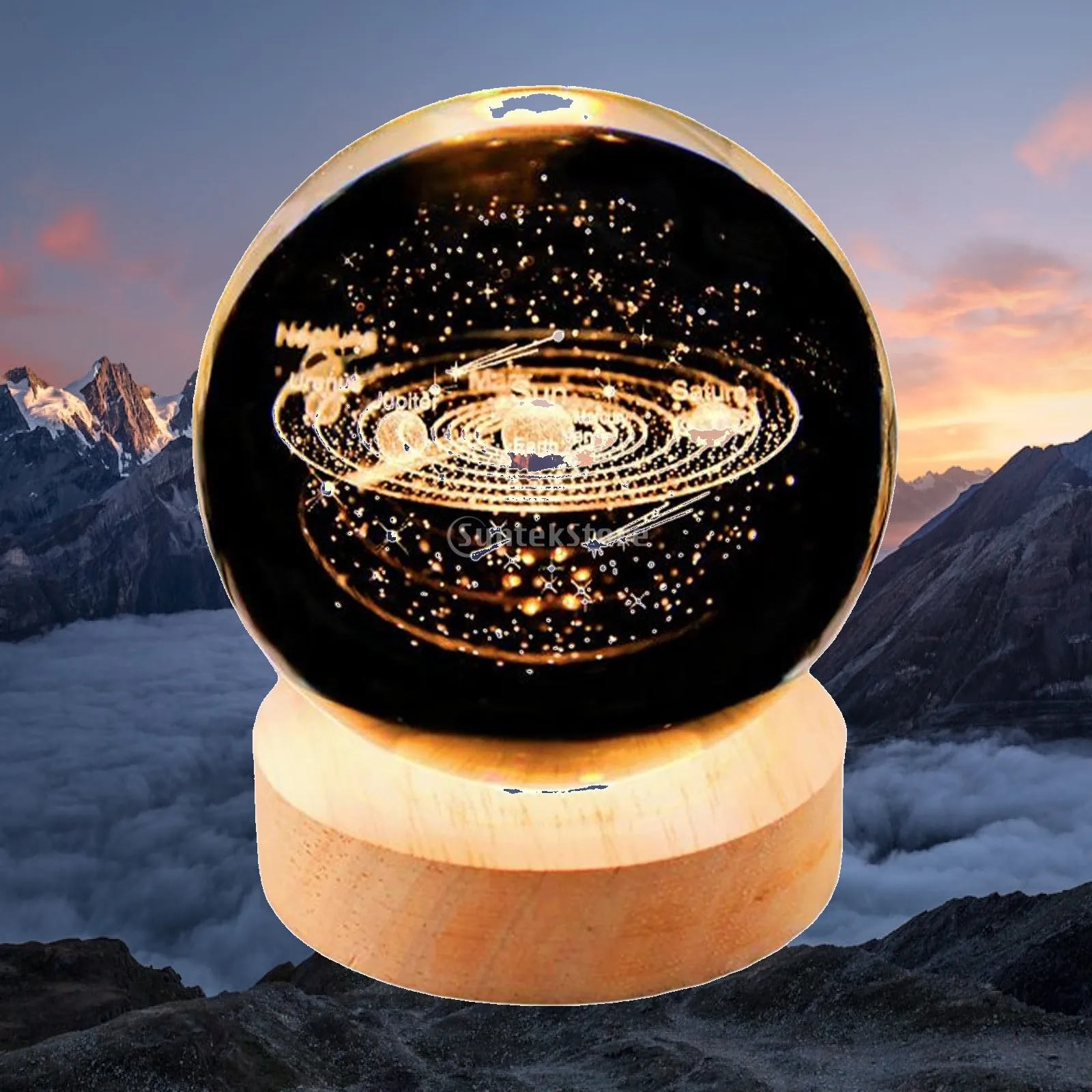 LED 3D Glass Ball Night Light 2.4inch Sphere Lamps Table Lamp for Bedside