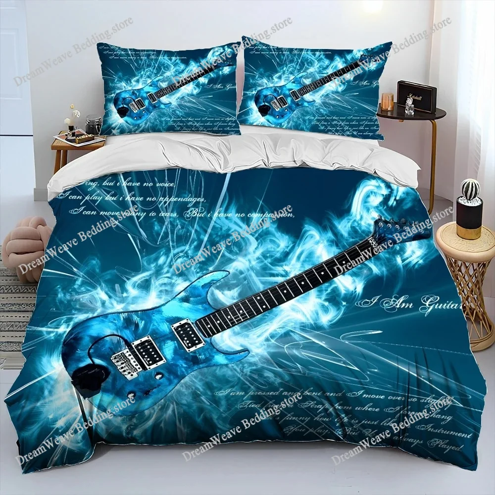 

3D Classical Guitar Electric Guitar Comforter Bedding Set,Duvet Cover Bed Set Quilt Cover Pillowcase,King Queen Size Bedding Set
