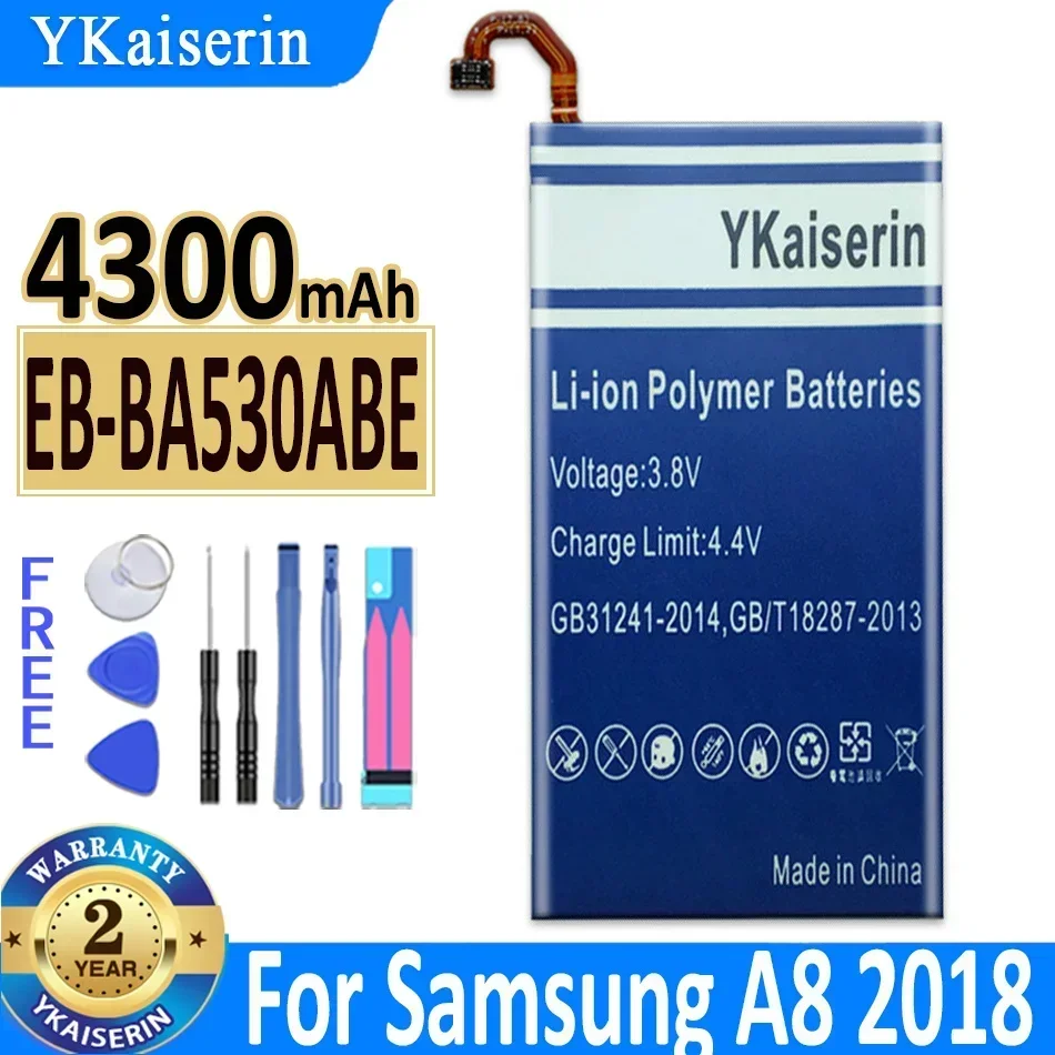 بطارية YKaiserin بقدرة 4300 مللي أمبير في الساعة EB-BA530ABE لهاتف سامسونج جالاكسي A8 2018 (A530) A530 SM-A530F