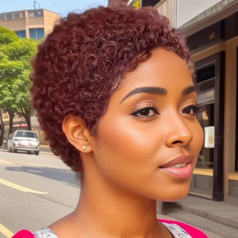 여성용 우아한 픽시컷 곱슬머리 풀머신메이드 가발