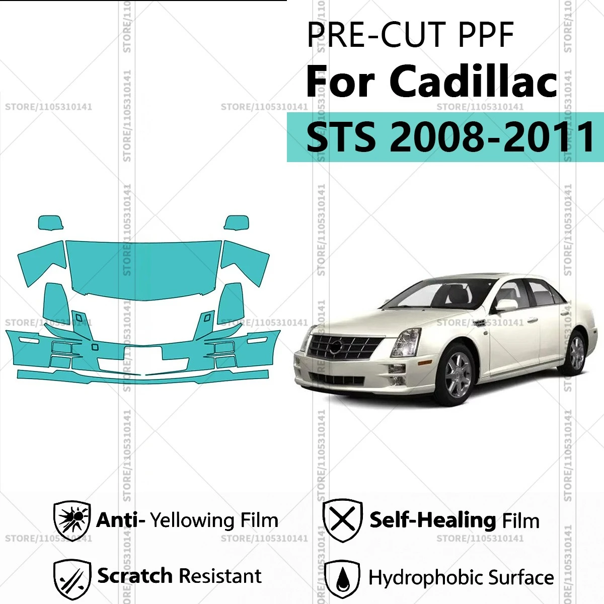 

For Cadillac STS 2008-2011 Pre-Cut Paint Protection Film PPF Transparent Car Film Automotive PPF Front Kit Professional